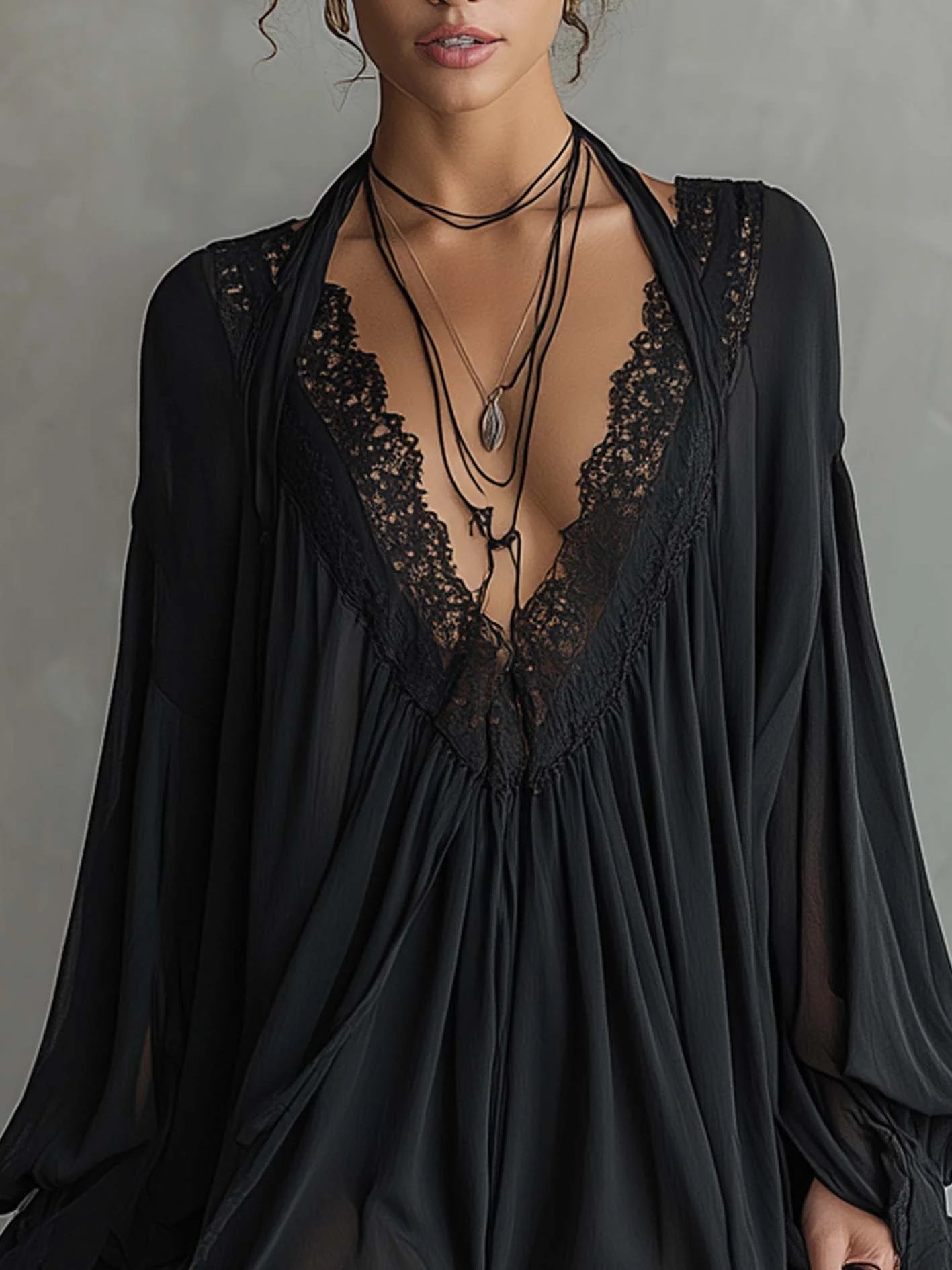 Serafina | Black Lace Chiffon Mini Dress