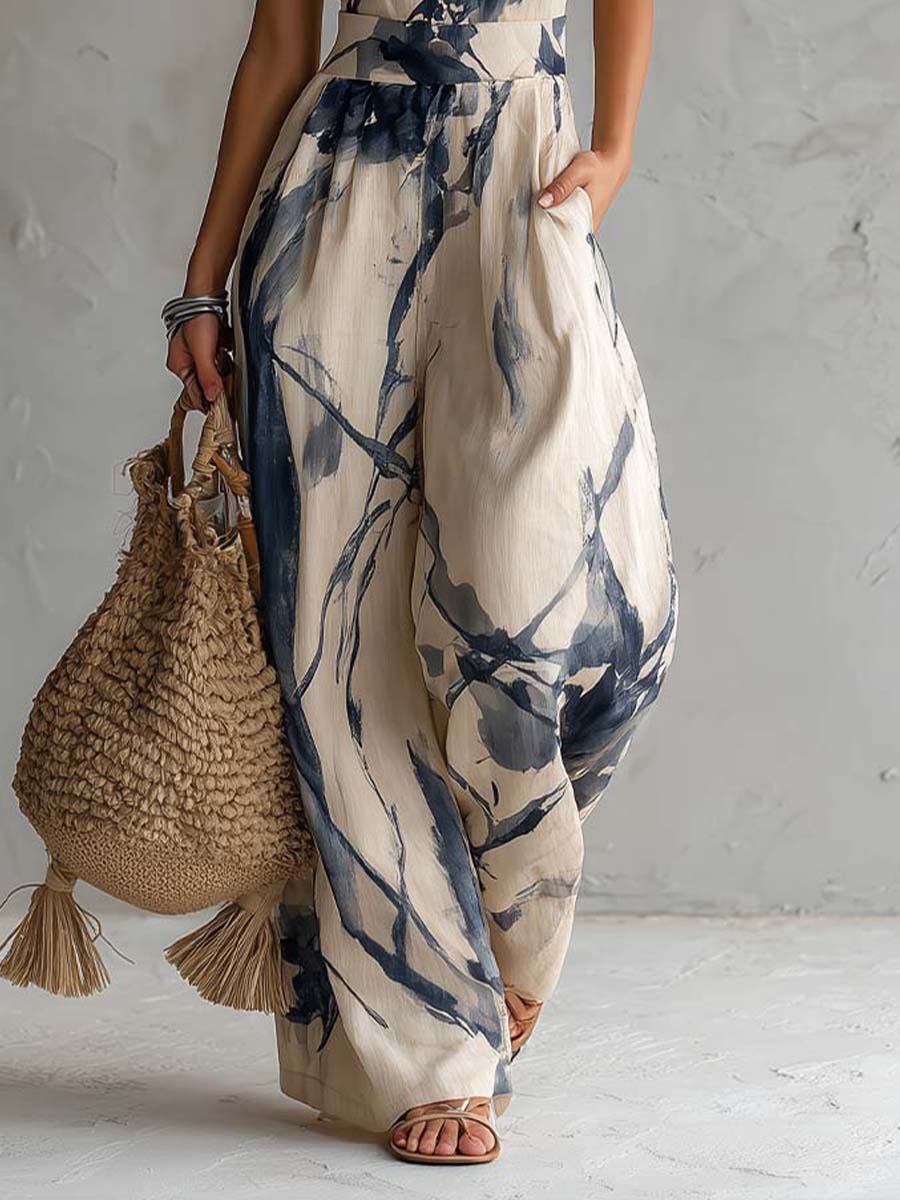 Juno | Ink | Wash Halter Wide | Leg Jumpsuit