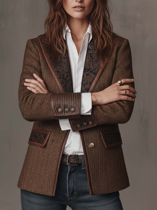 Valeria | Herringbone Printed Panel Blazer