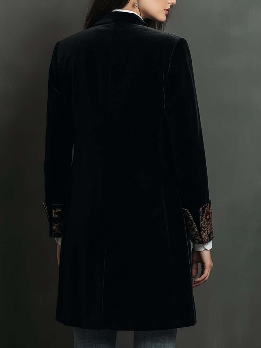 Dahlia | Black Baroque Print Lapel Slim Fit Blazer