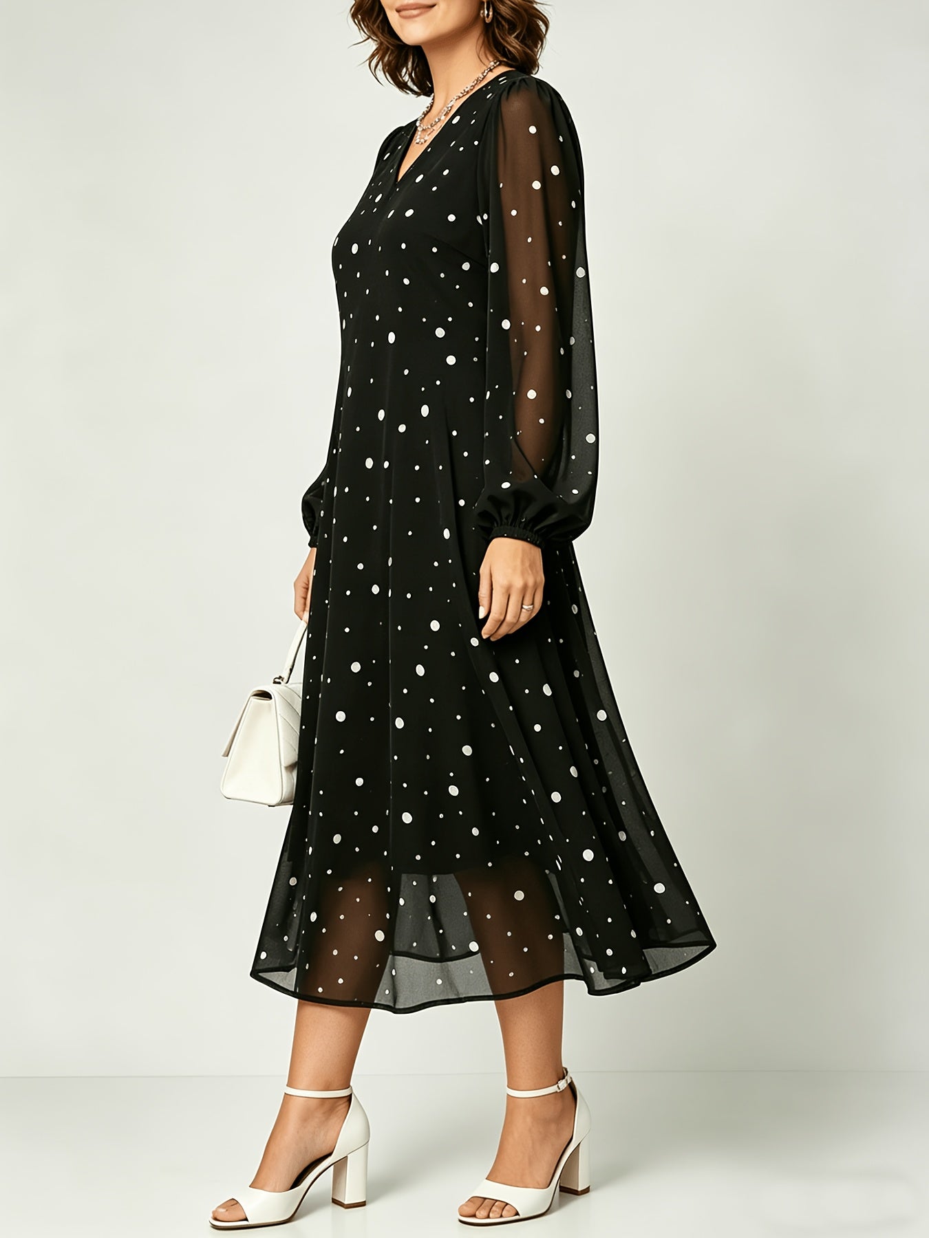 Naomi | V-Neck Polka Dot Chiffon Dress