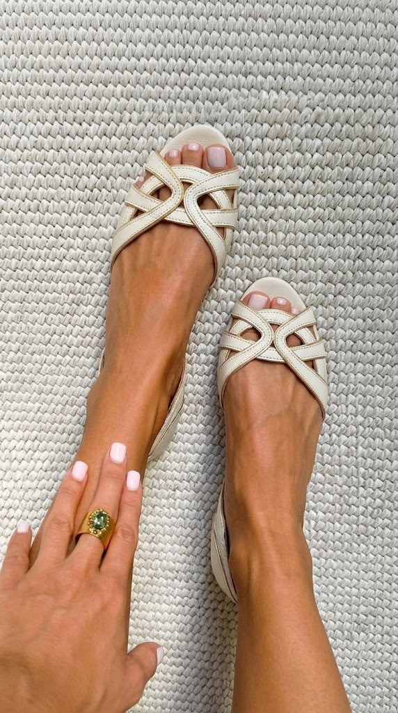 Cream Open-Toe Flat Sandals