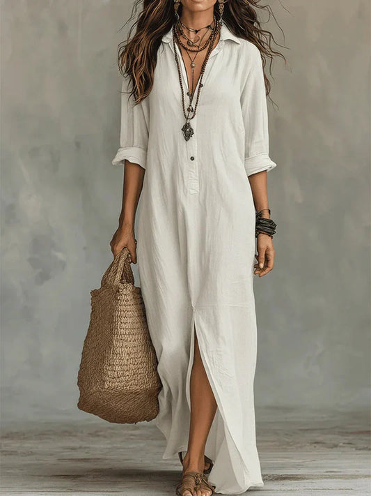 Celine | Relaxed Black Button Maxi Dress