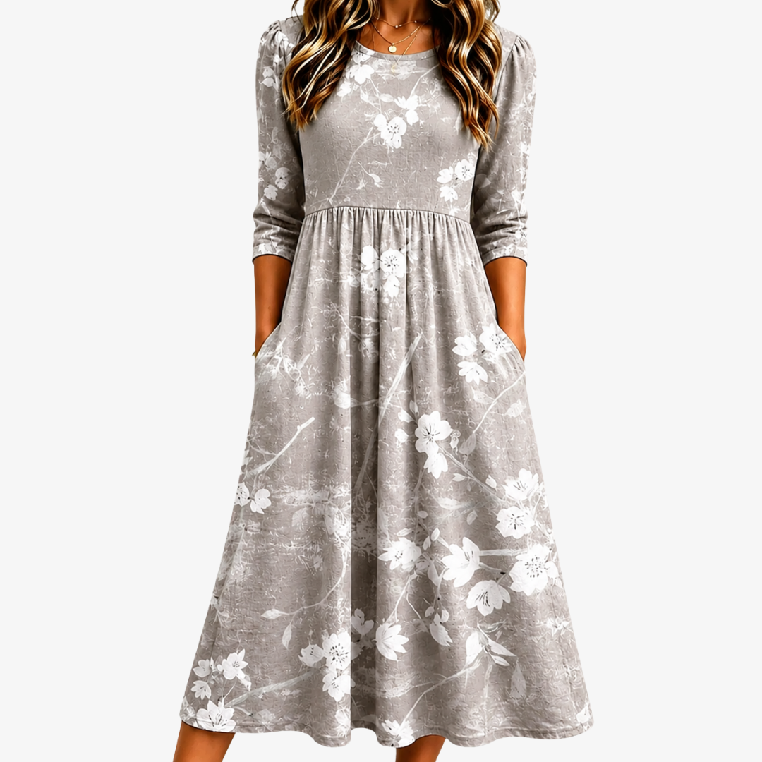 Pocket Silver Blossom Grace Midi Dress - women's midi dress
