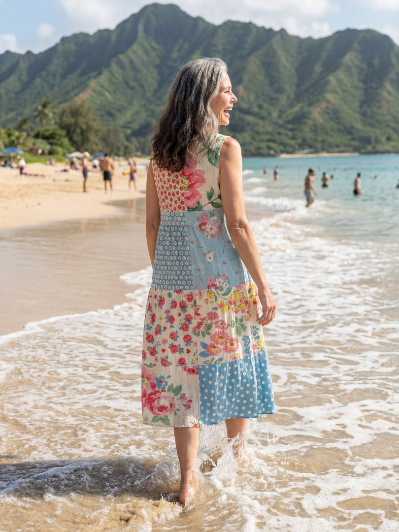 Kailani | Coastal Floral Patchwork Midi Dress