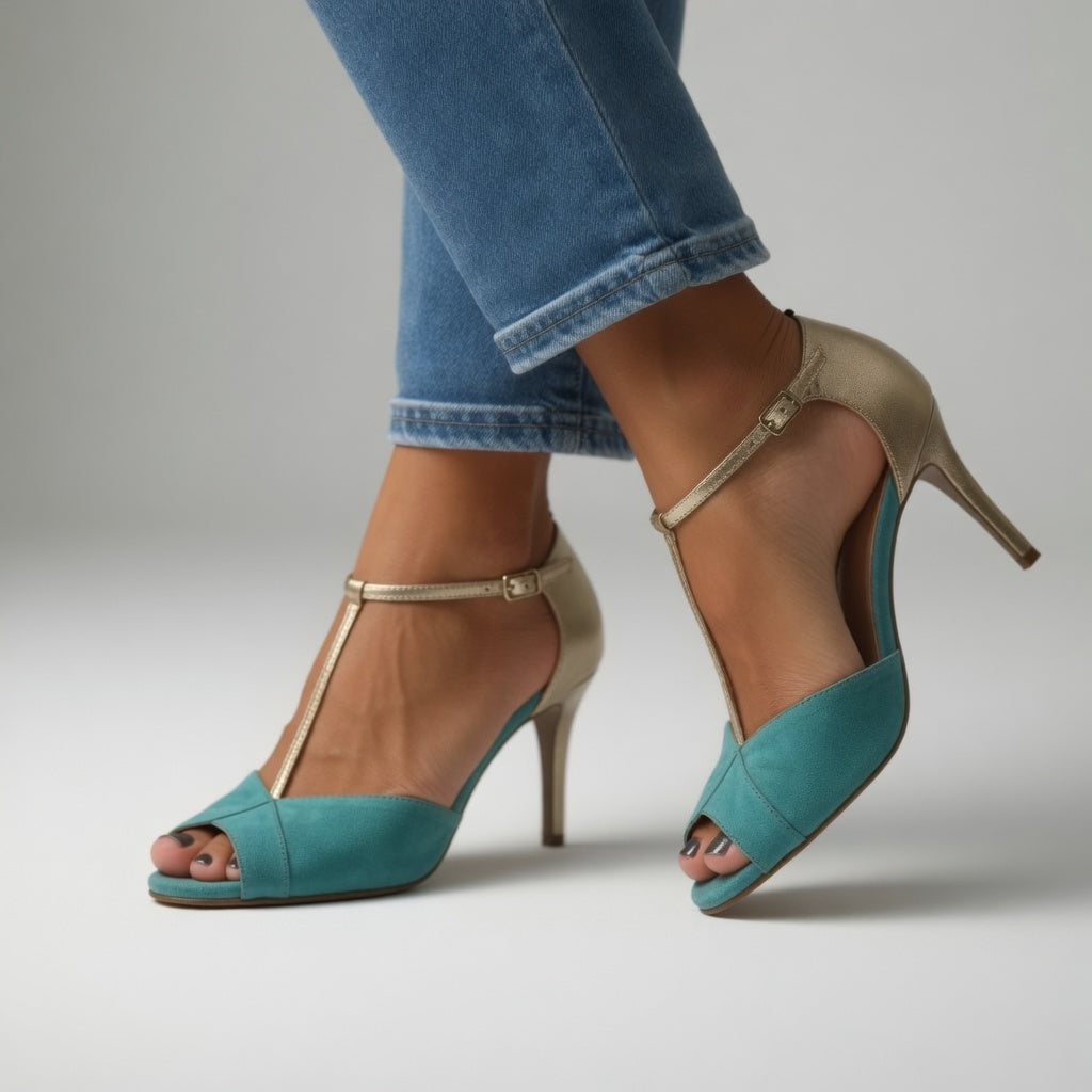 Roksana | Turquoise Gold Stiletto Sandals