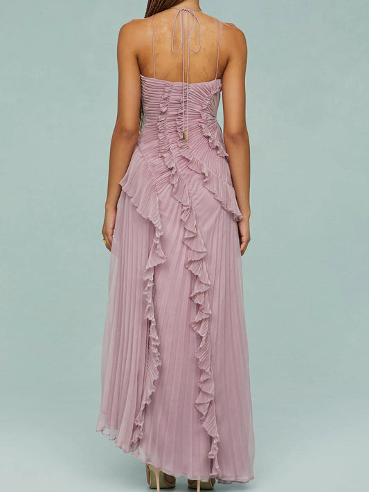 Ruth | Pleated Suspender Maxi Dress with Slits