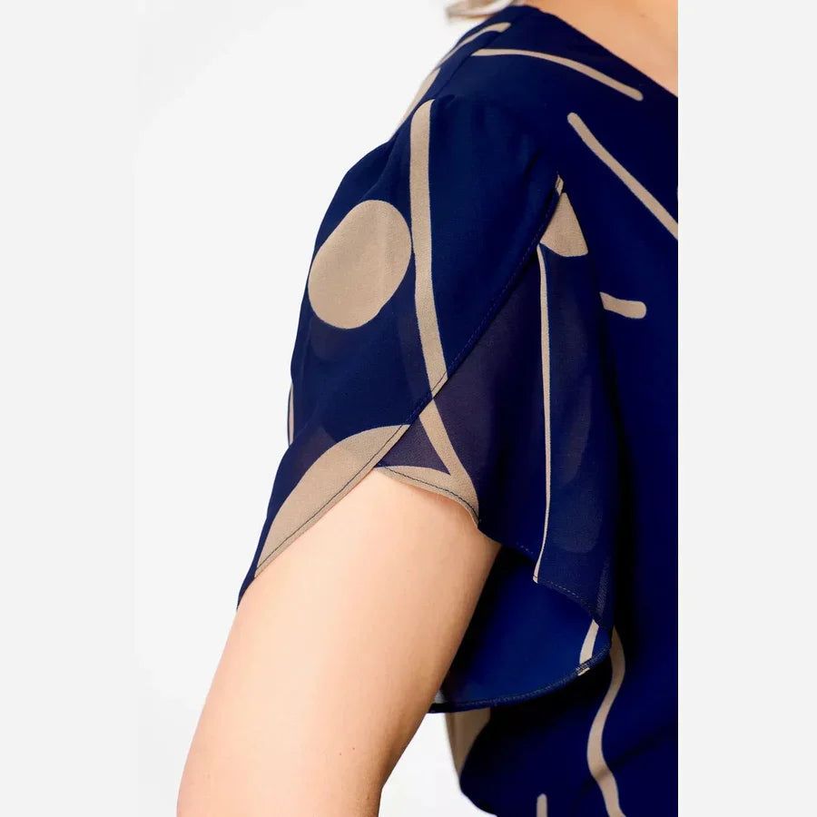 ANNA | NAVY POLKA DOT PRINT CHIFFON MIDI DRESS