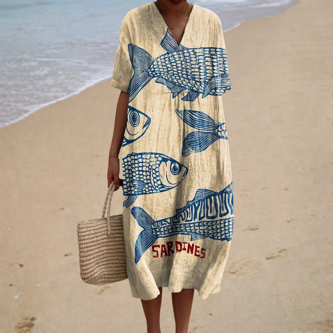 Marseille | Maxi Dress Print Sardines - women's dress