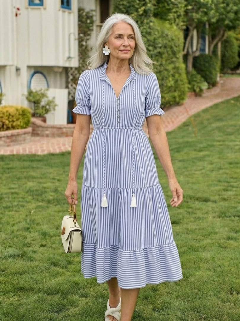 Dakota | Striped Short-Sleeve Midi Dress