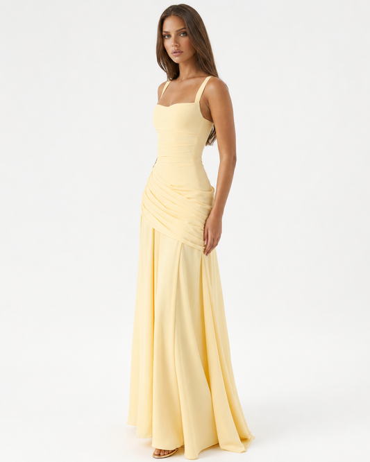 Enie | Ruched Square-Neck Maxi Dress