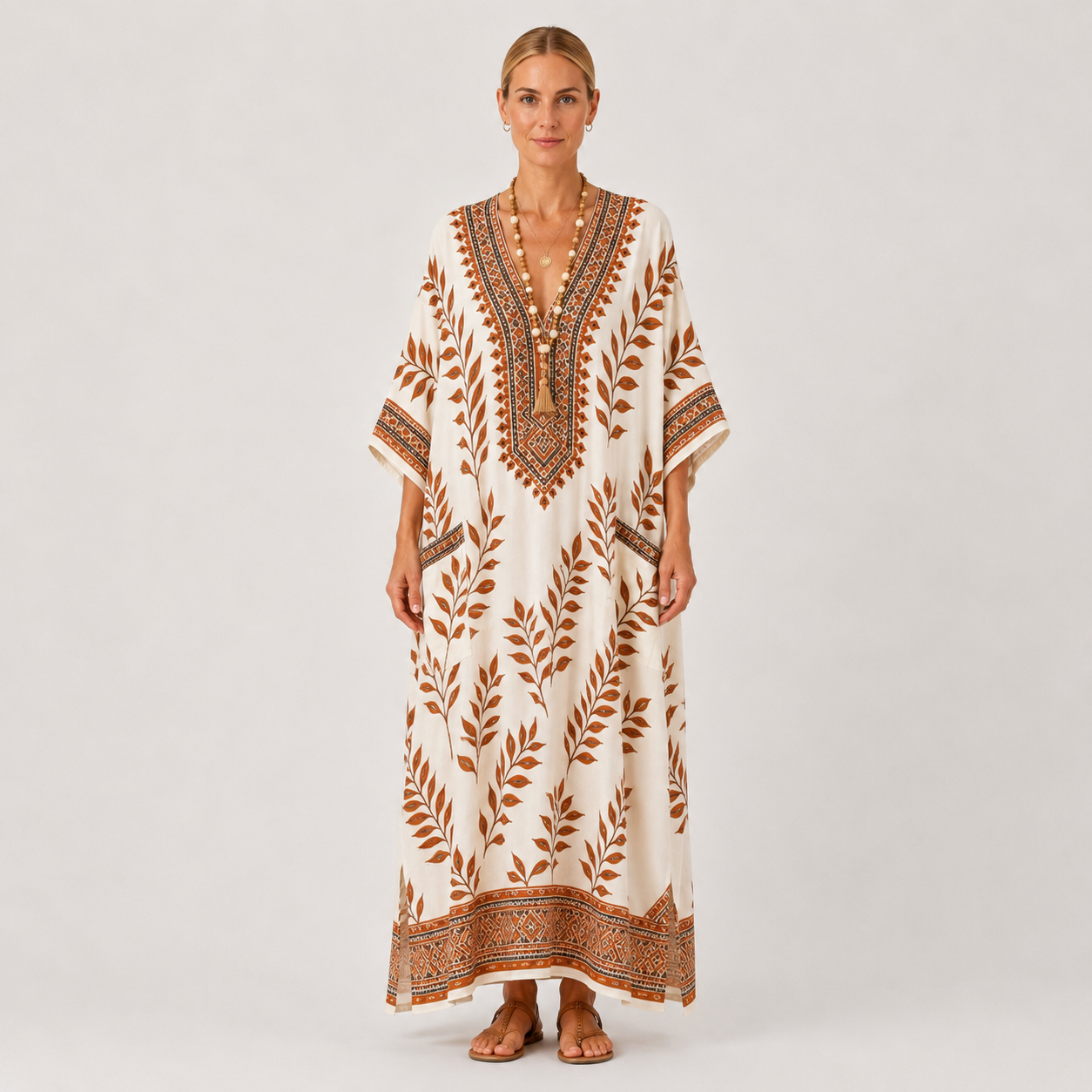 Nora | Cream Botanical Kaftan