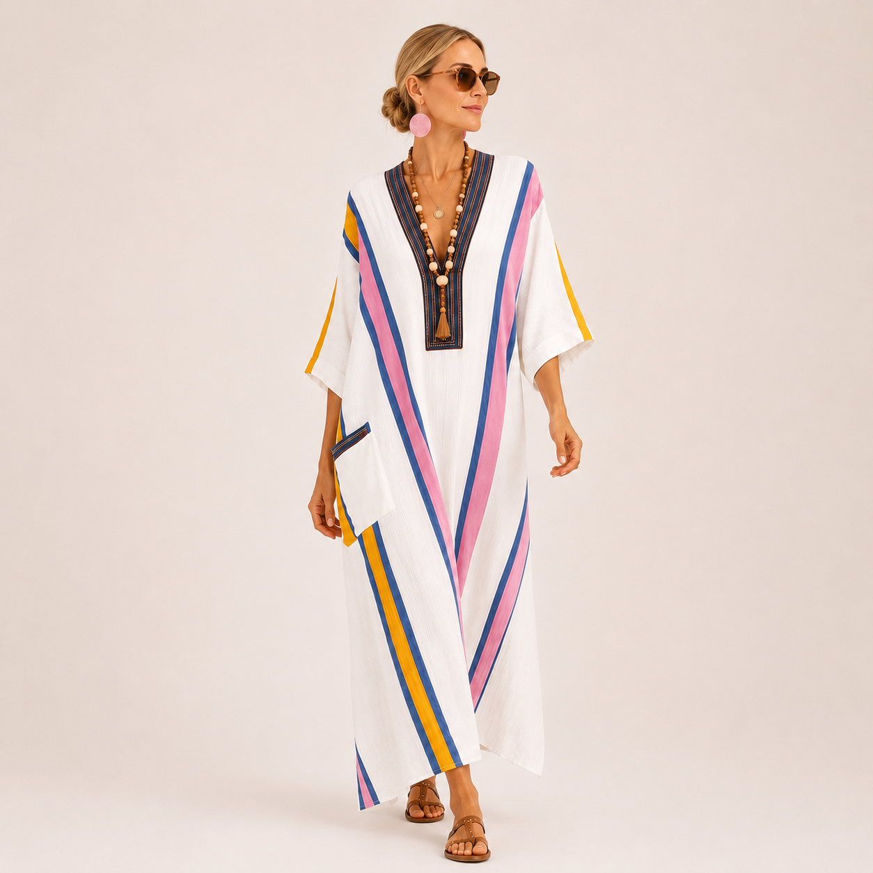 Sara | White Multicolor Kaftan