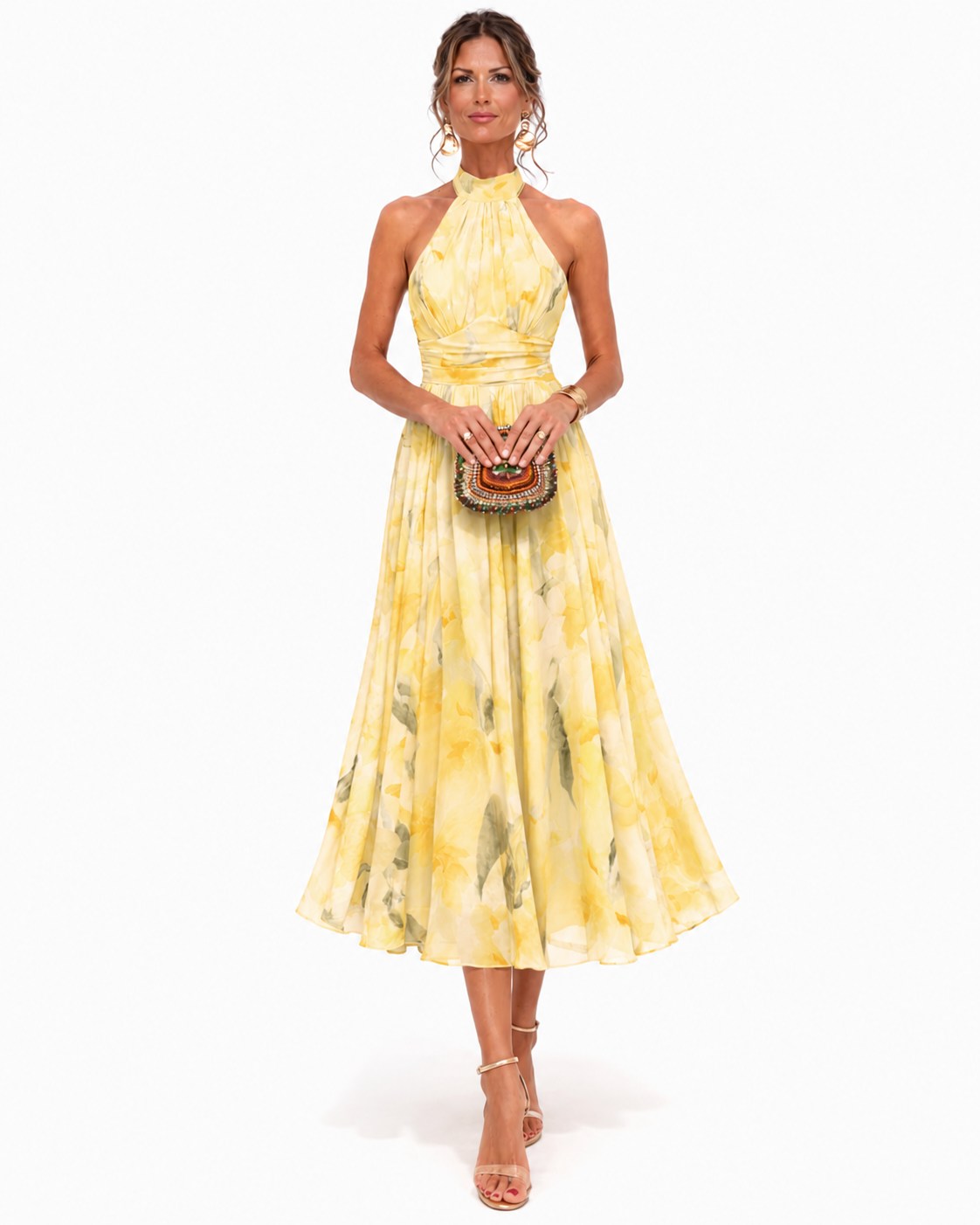 Aurora | Watercolor Print Halter Dress