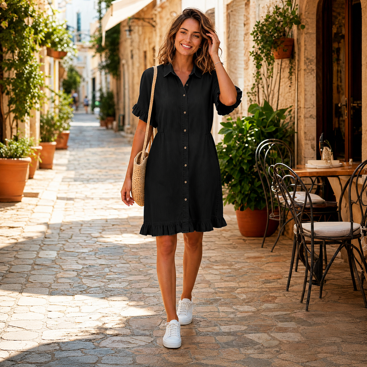 Romy | Comfortable Ruched Denim Dress