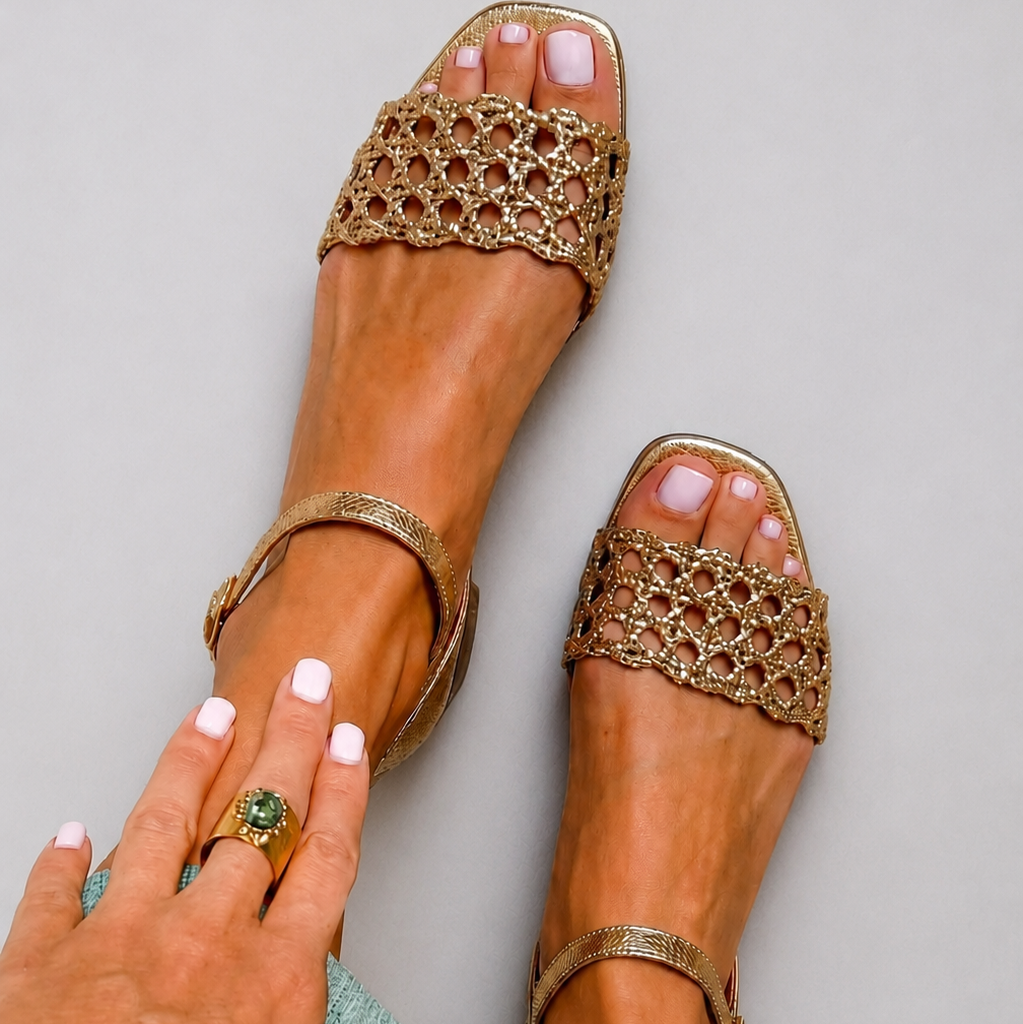 Aurora | Gold Flat Comfort Sandals