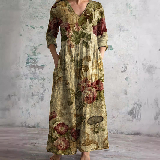 Rachel | Beige Floral Summer Dress