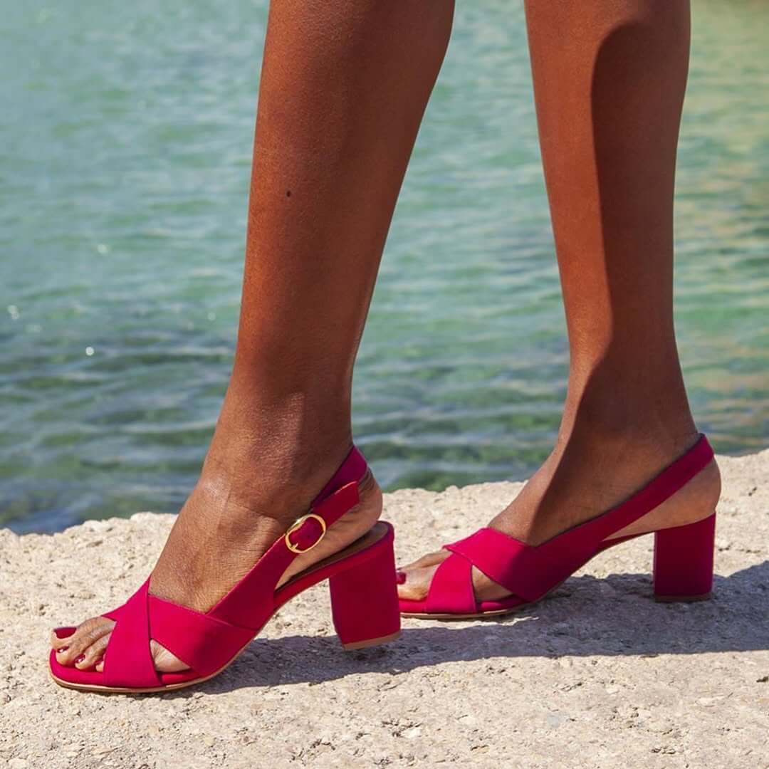 Cross-Band Block Heel Sandals