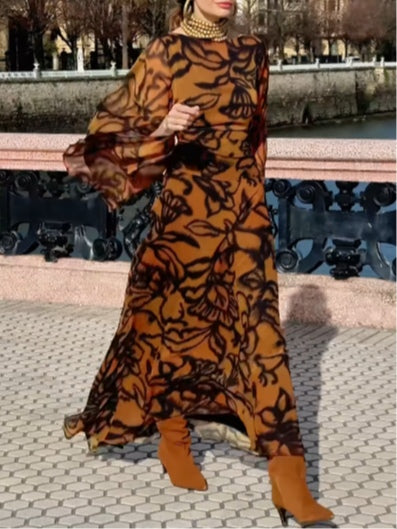 Ashley | Brown Printed Maxi Dress