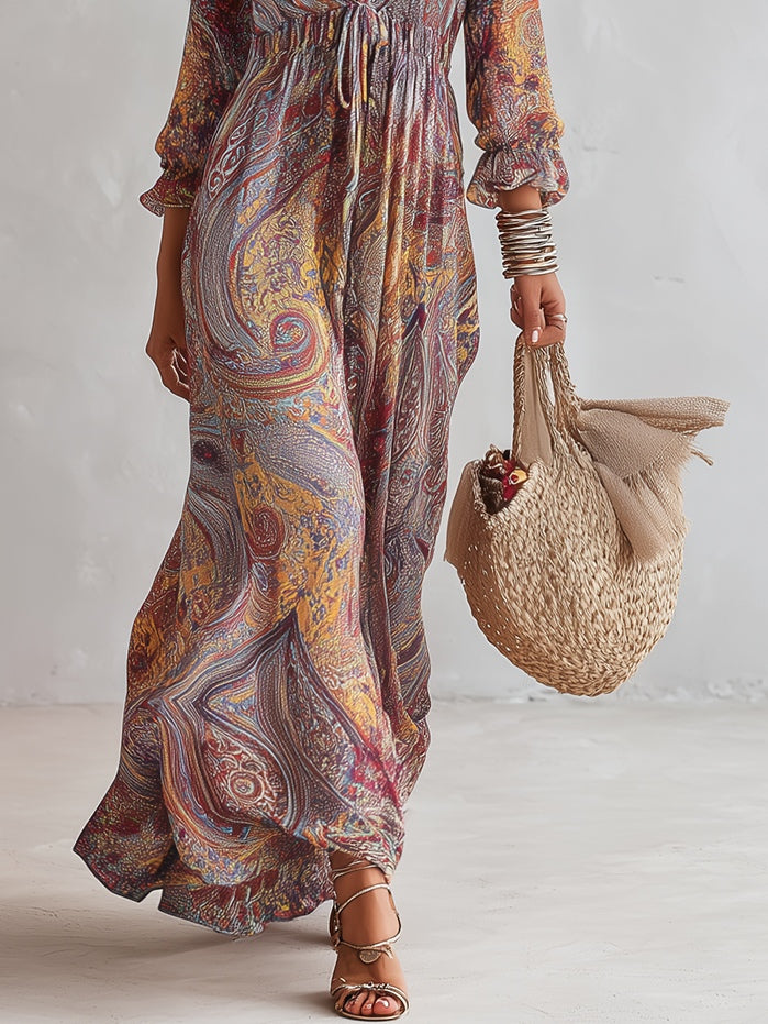 Cosima | Paisley V | Neck Chiffon Maxi Dress