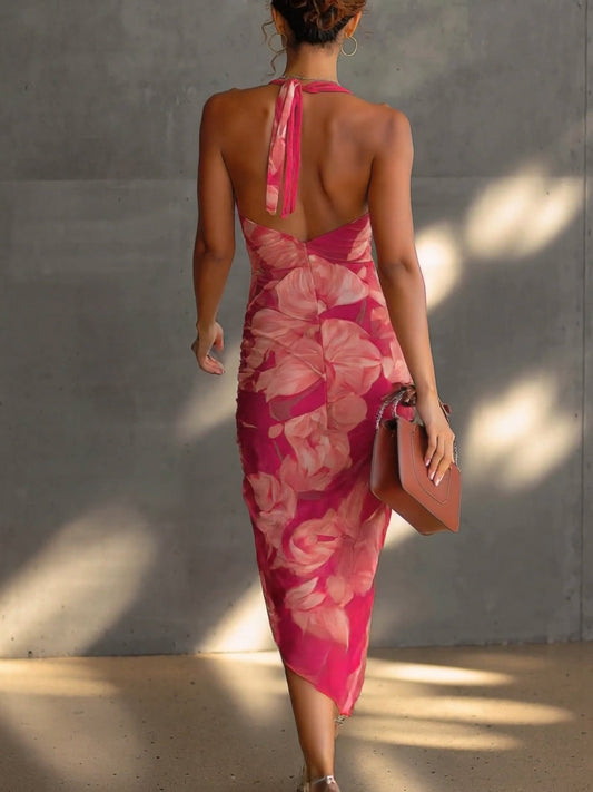 Selene | Floral Ruched Side | Split Bodycon Dress