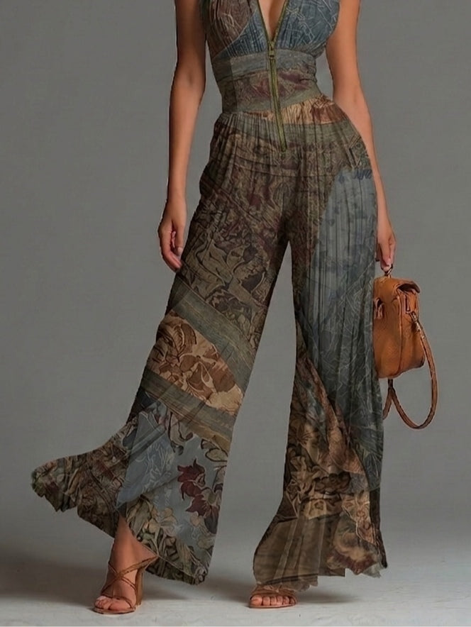 Camille | Flowing Pleated Bohemian Jumpsuit