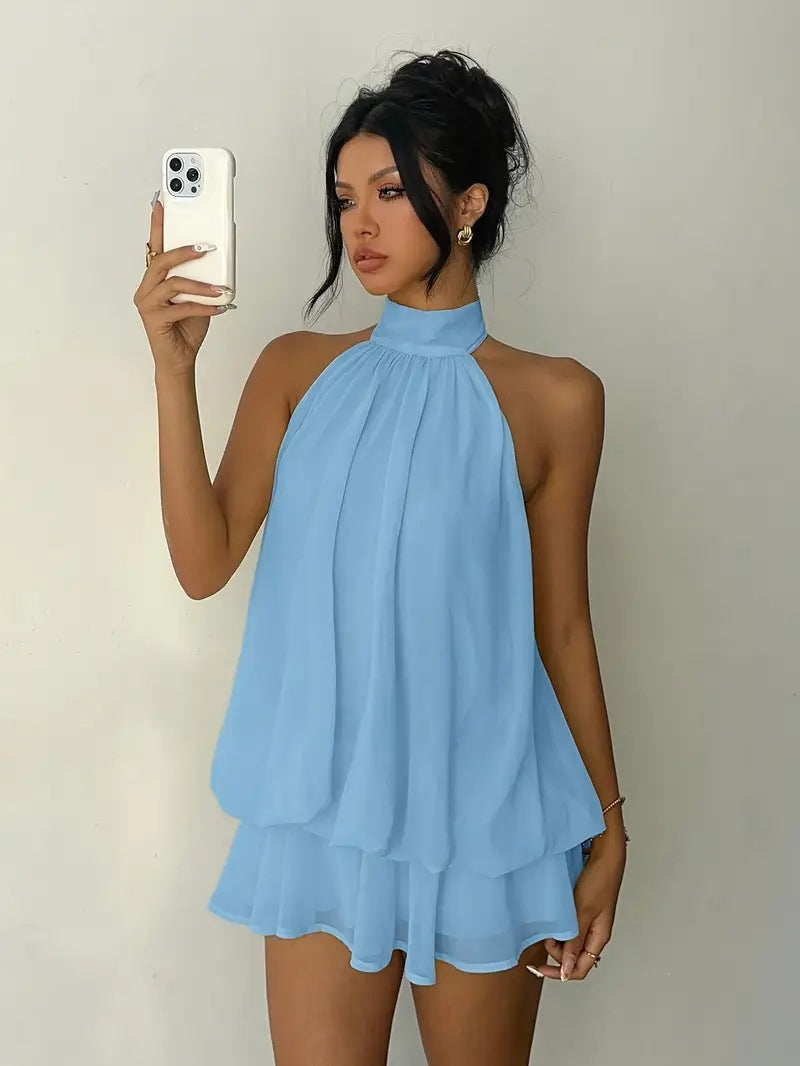 Lightweight and Flowy Wrap-Around Layered Mini Dress