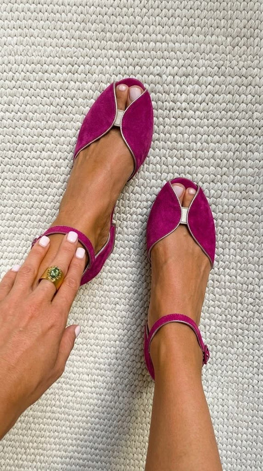 Olivia | Metallic-Trim Suede Comfort Sandals