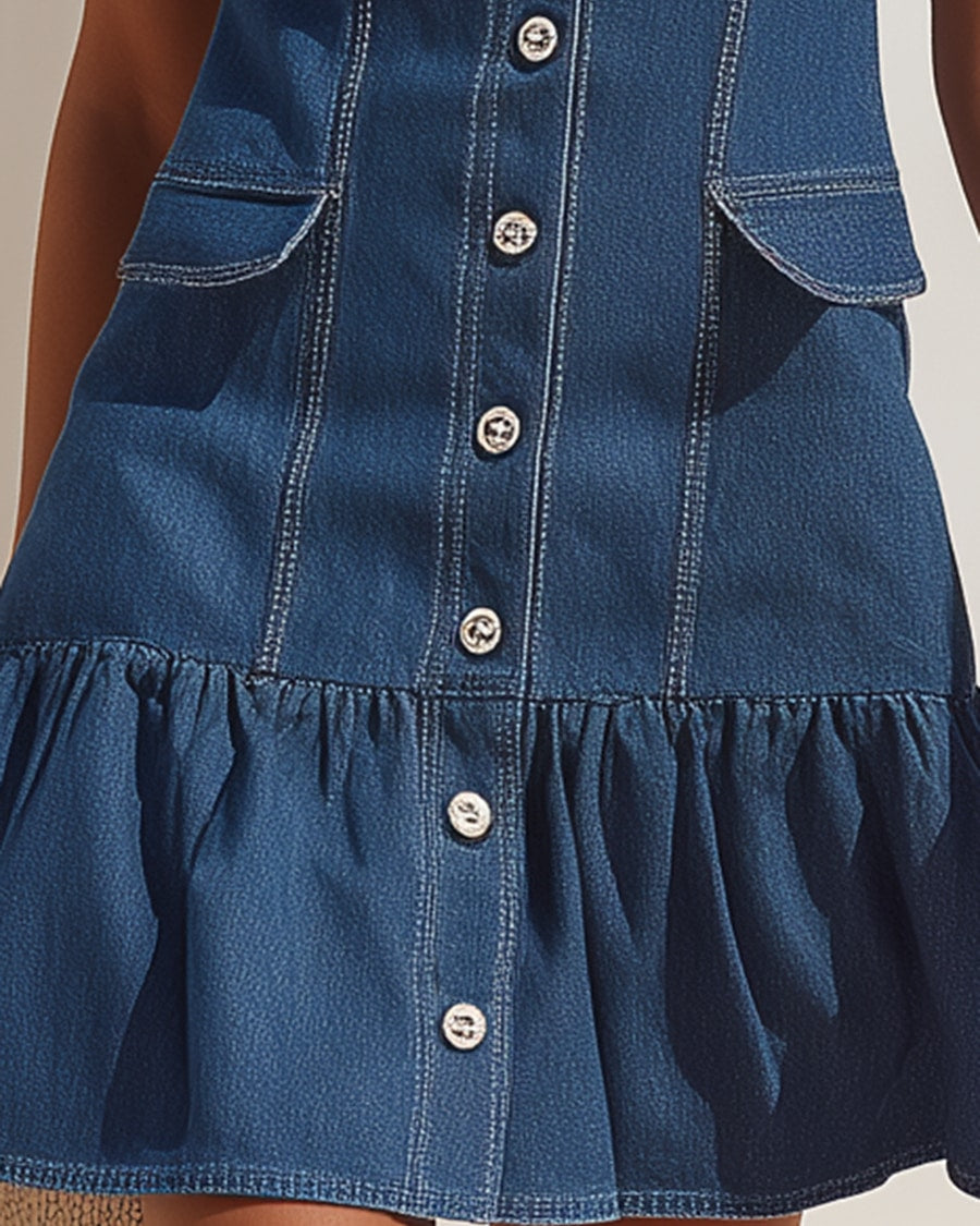 Denim Riviera | Sleeveless Button-Front Short Dress