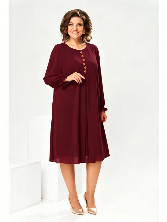 Gabrielle | Wine Red Chiffon Midi Dress