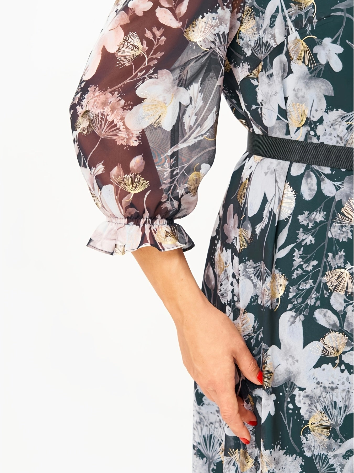 Aurelia | Golden Floral Chiffon Dress