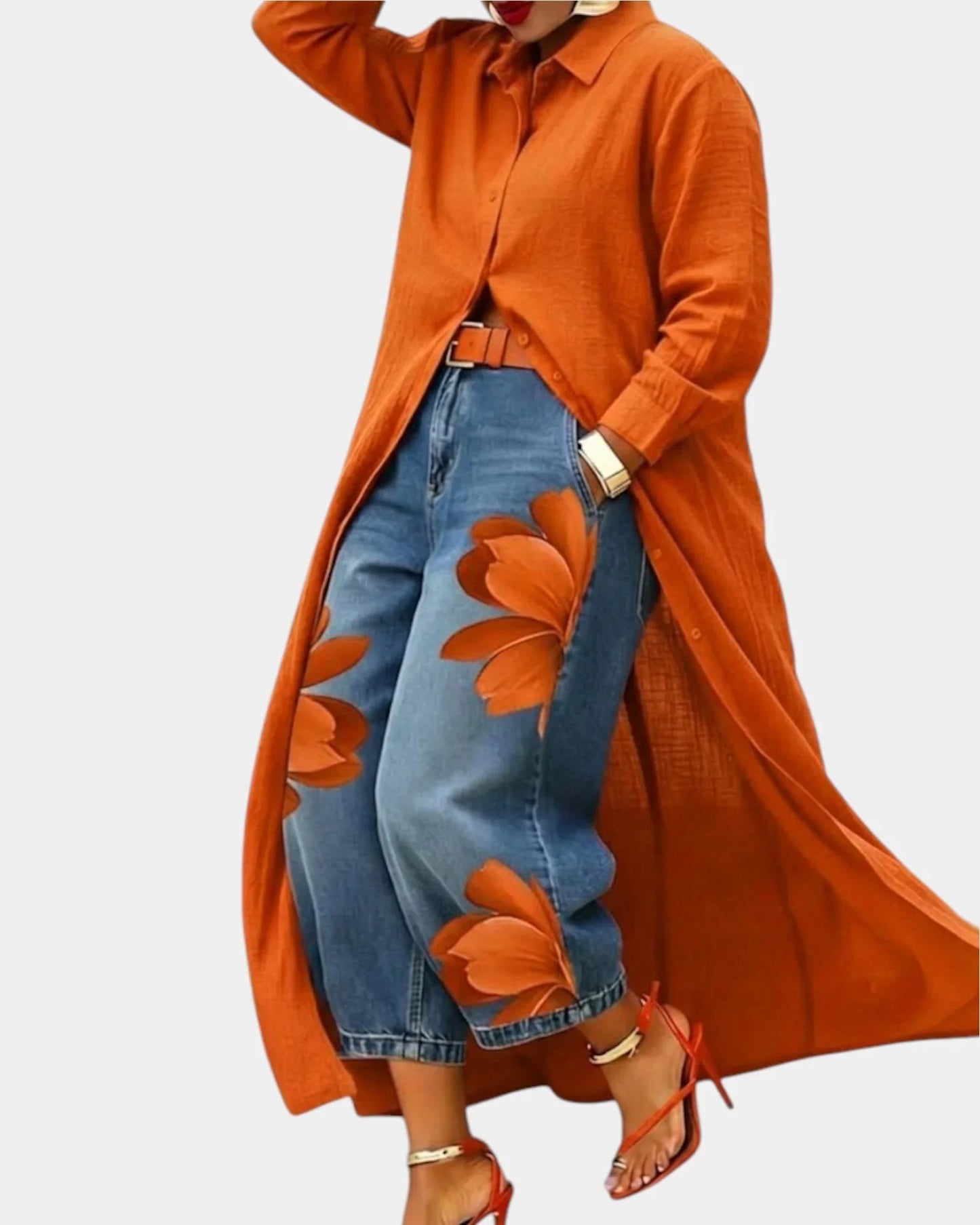 Céliane | Dress & Wide-Leg Denim Pants Set