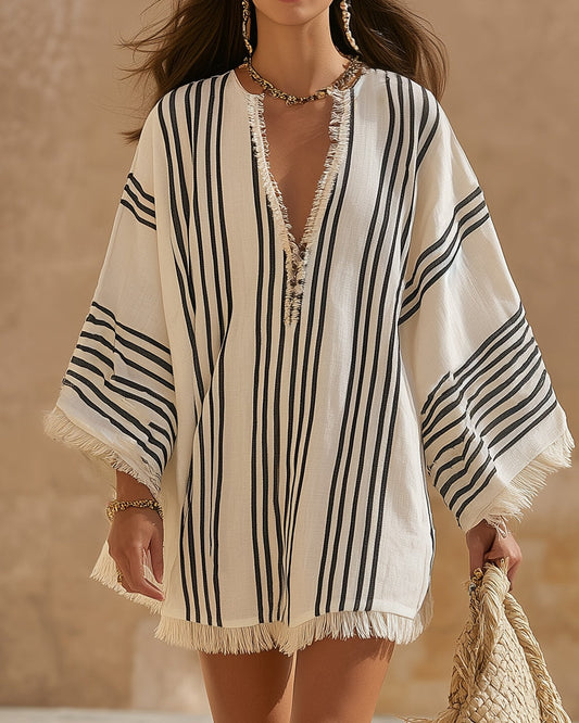 Isadora | Vertical Stripe Linen Tunic Dress