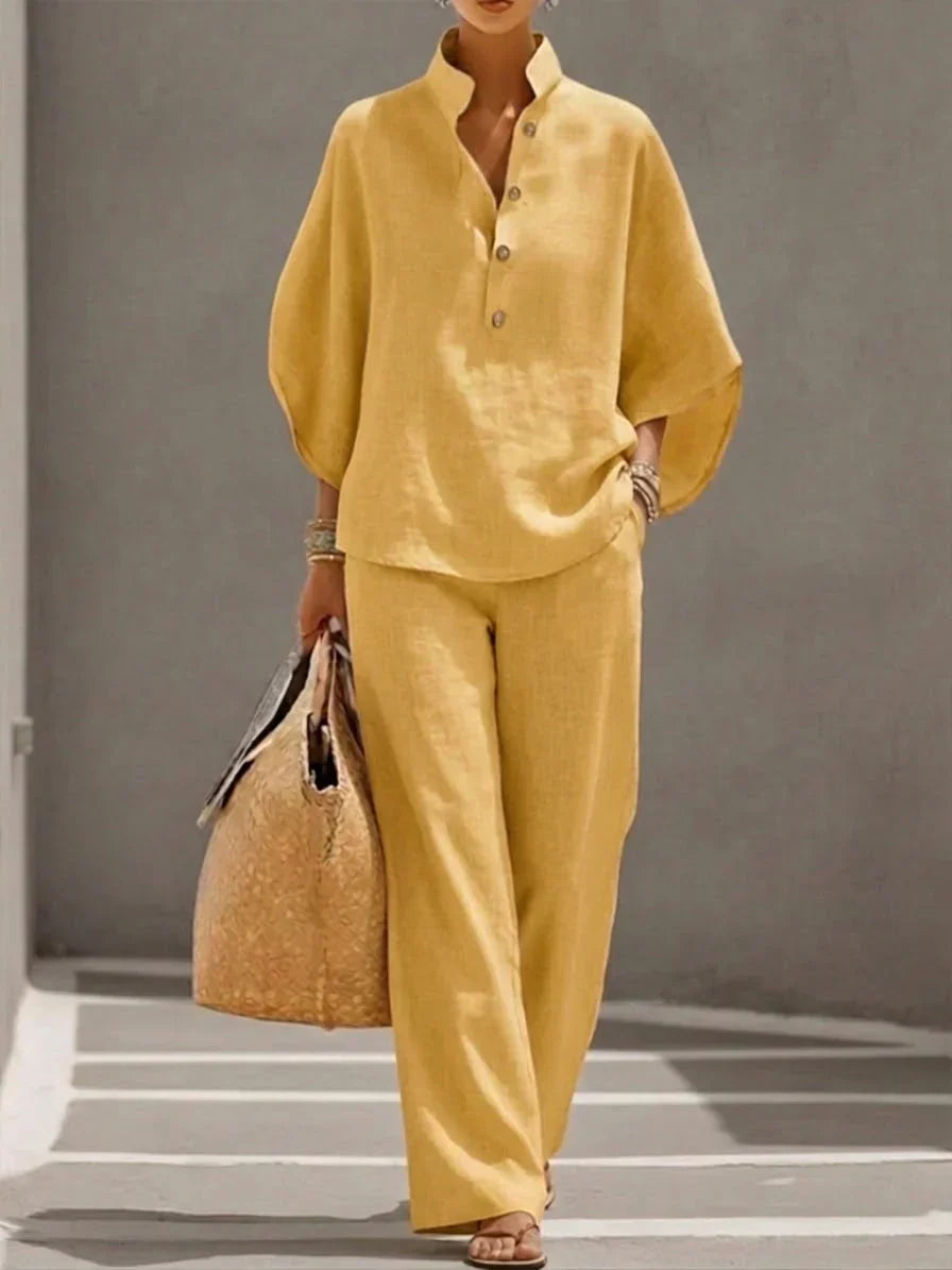 Sophie | Linen-Look Batwing Sleeve Wide-Leg Pants Set