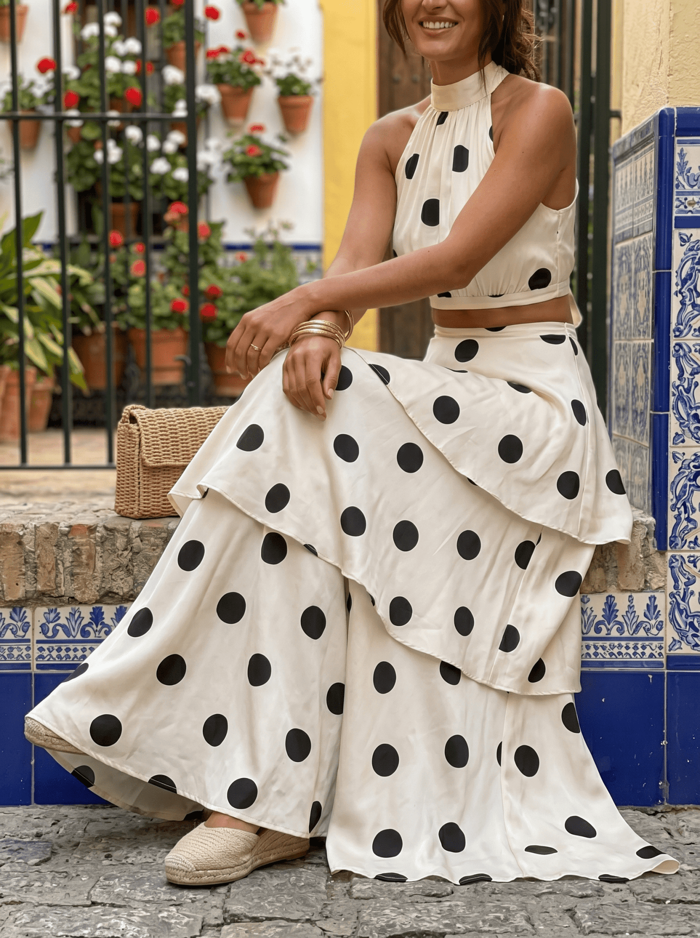 Polka Dot Top & Long Skirt Set