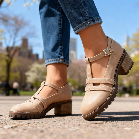Romilly | Women's T-strap Block Heel Loafer Shoes