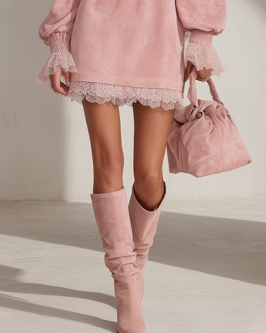 Velours | One-Shoulder Suede-Look Velvet Mini Dress