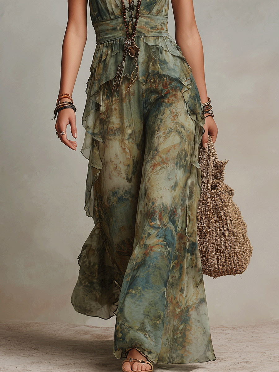 Jennie | Wide-Leg Jumpsuit – Boho Floral Ruffle