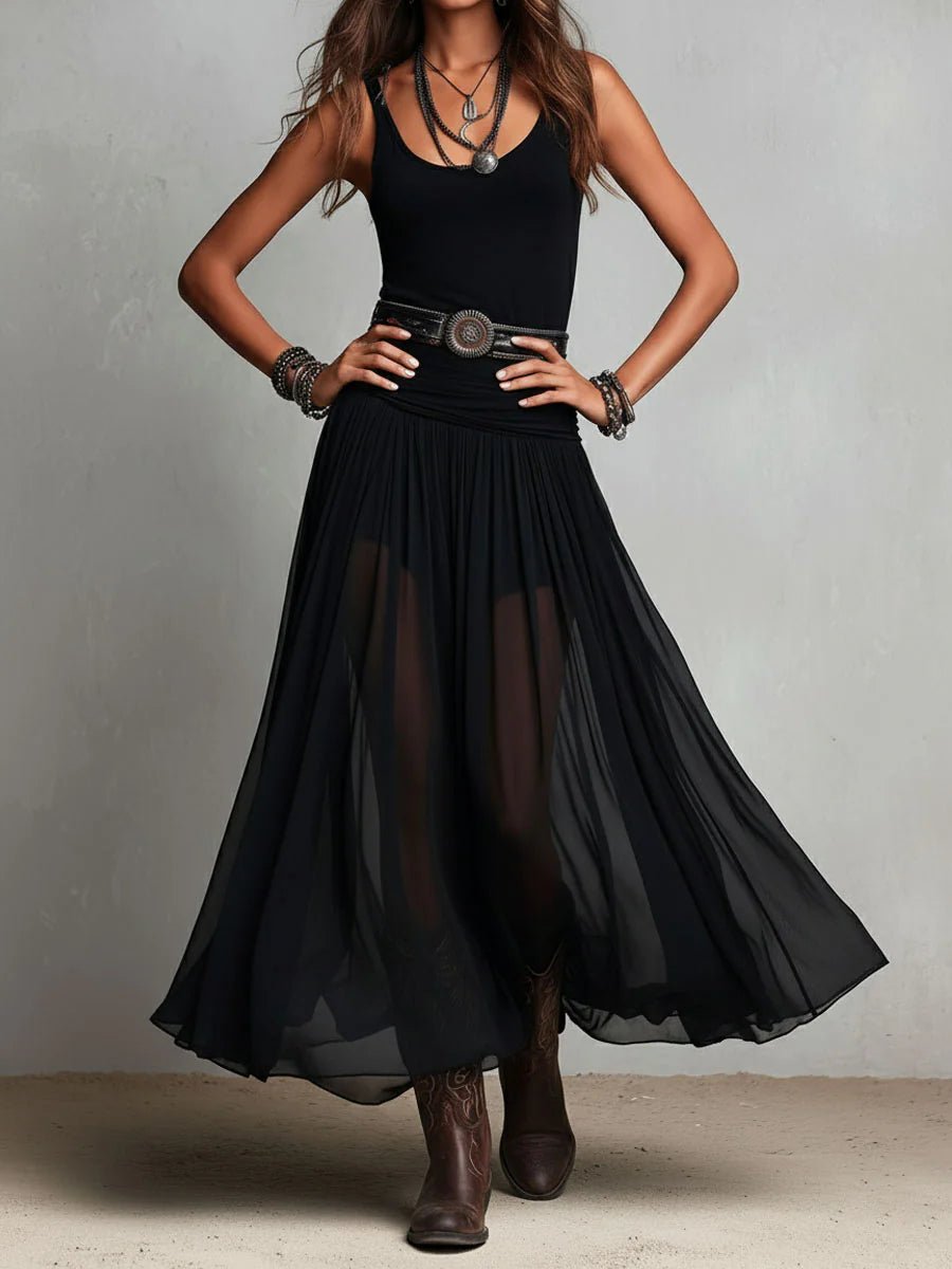 Jolie | Sleeveless Tank Top Tulle Skirt Maxi Dress (Belt Included)