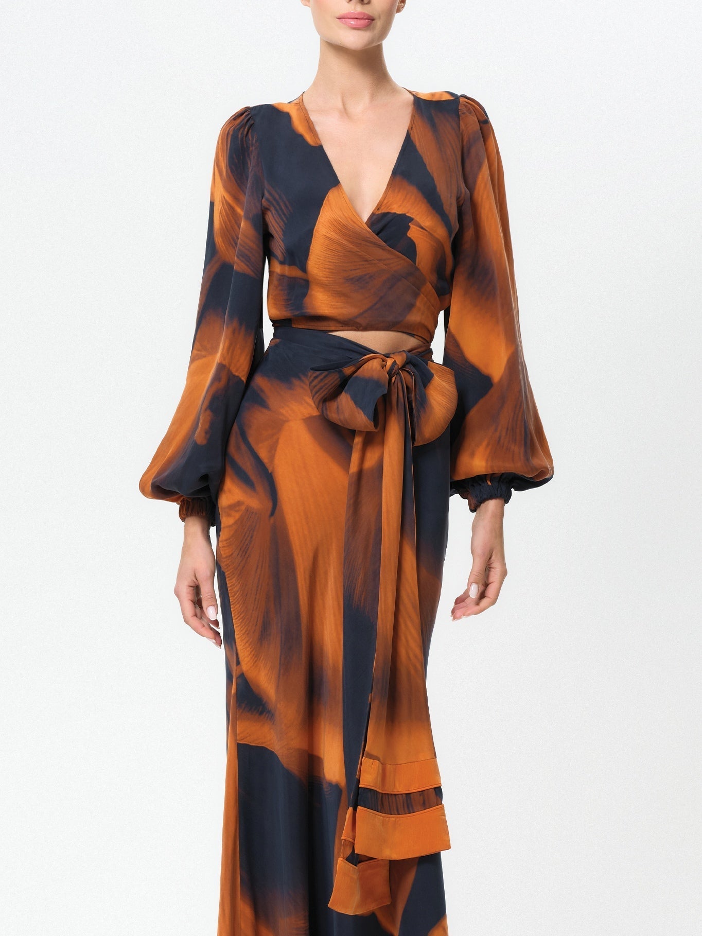 Adele | Navy and Brown Abstract-print Reversible Top and Skirt Set