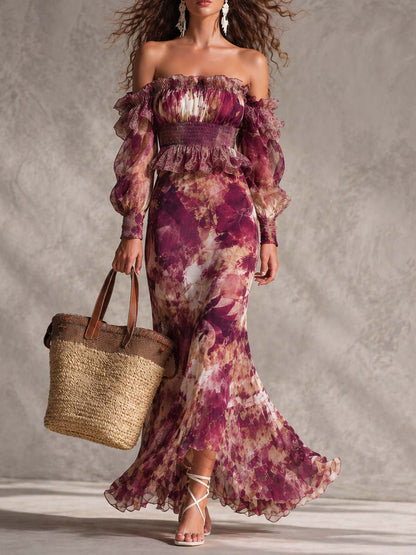 Camille | Floral Off | Shoulder Chiffon Maxi Dress