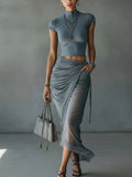 Noor | Cropped Tee & Sheer Draped Skirt Set