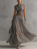 Vesper | Lace | Paneled Top & Pleated Maxi Skirt Set