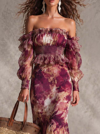 Camille | Floral Off | Shoulder Chiffon Maxi Dress