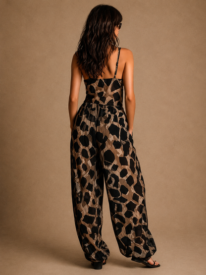 Carla | Flowing Animal-Print Halter Jumpsuit