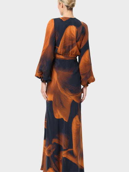 Adele | Navy and Brown Abstract-print Reversible Top and Skirt Set