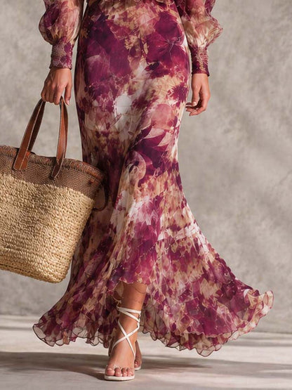 Françoise | Pink Floral Off-Shoulder Chiffon Maxi Dress