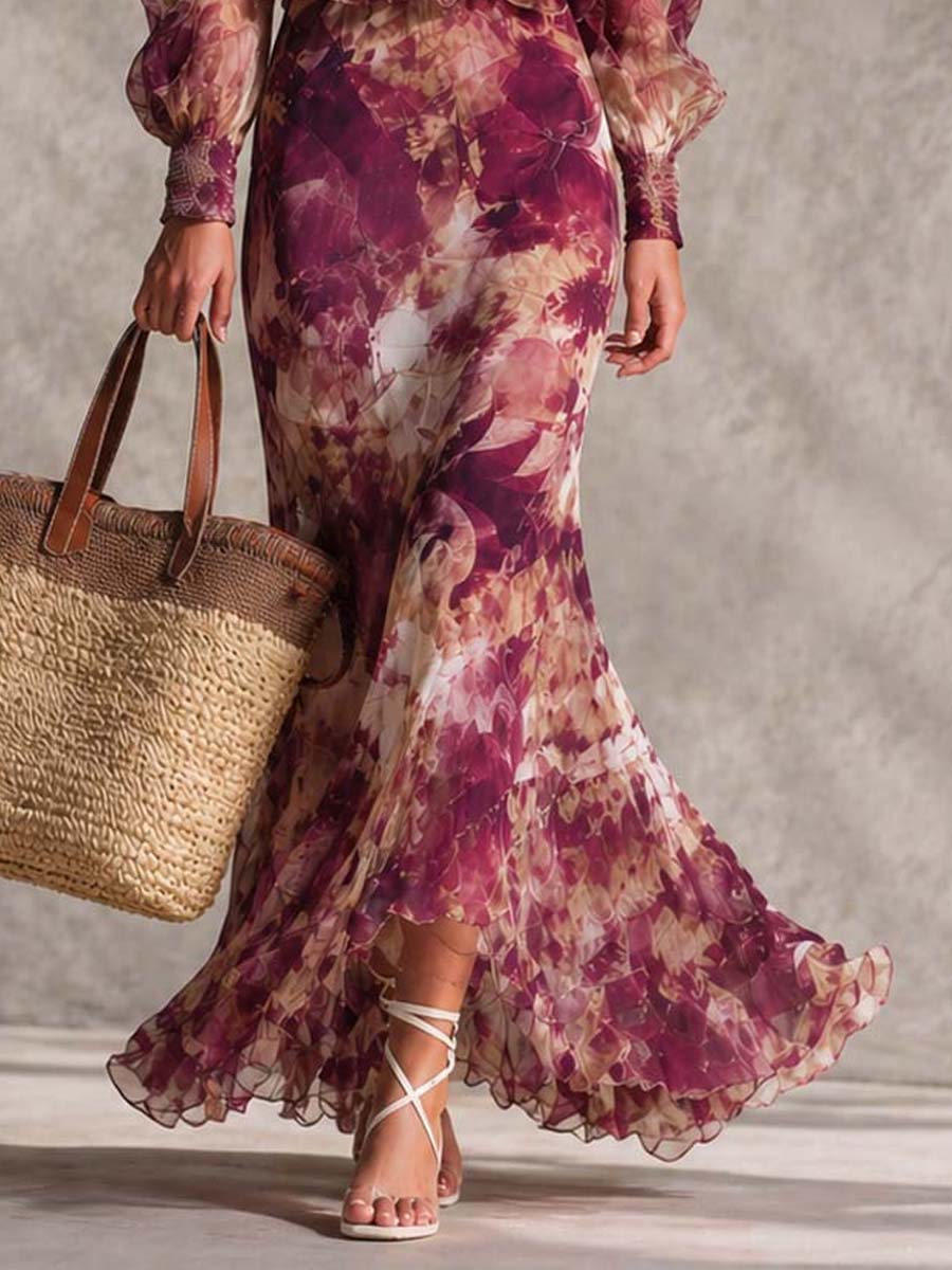 Camille | Floral Off | Shoulder Chiffon Maxi Dress