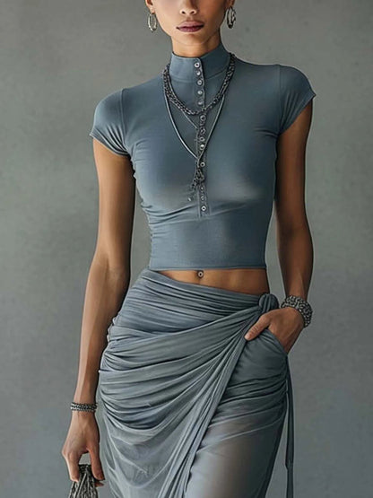 Jacqueline | Blue Lace Crop Top & Tulle Maxi Skirt Set