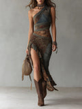 Soraya™ | Ethnic-Print One-Shoulder High-Slit Maxi Dress